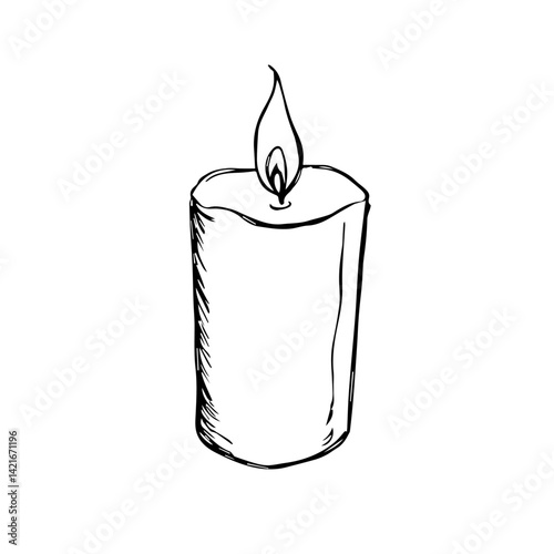 Hand-drawn candle glowing softly in an outlined style  