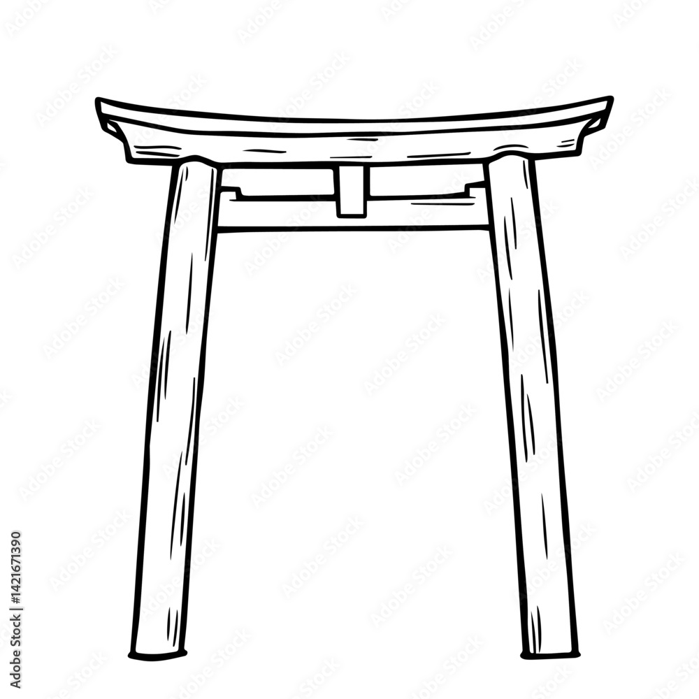 Traditional Japanese Torii Gate in Minimalist Outline Style Traditional Japanese Torii Gate in Minimalist Outline Style