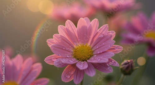 Pink Daisy Flowers with Water Drops