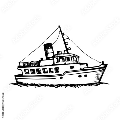 Vintage illustration of a boat sailing on the water  