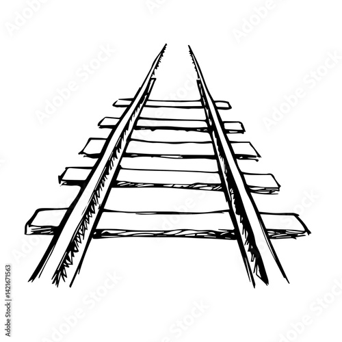 Sketch of railroad tracks leading into the distance  