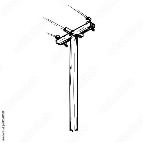 Utility pole sketch in black and white outline style  