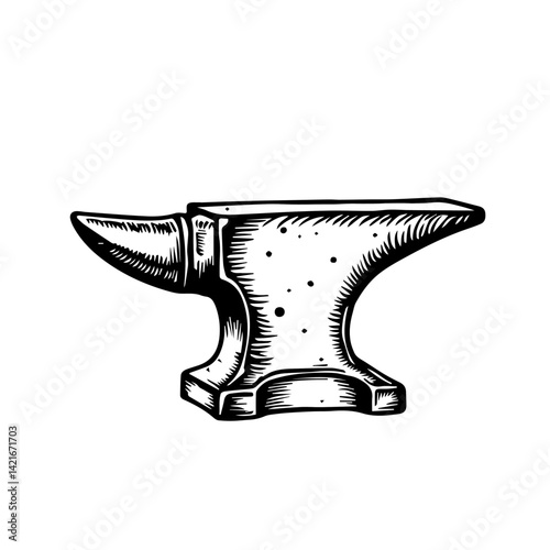 Vintage blacksmith anvil sketch illustration on white background  