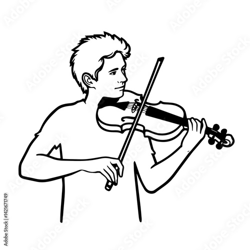 Young musician playing violin in a minimalistic style  