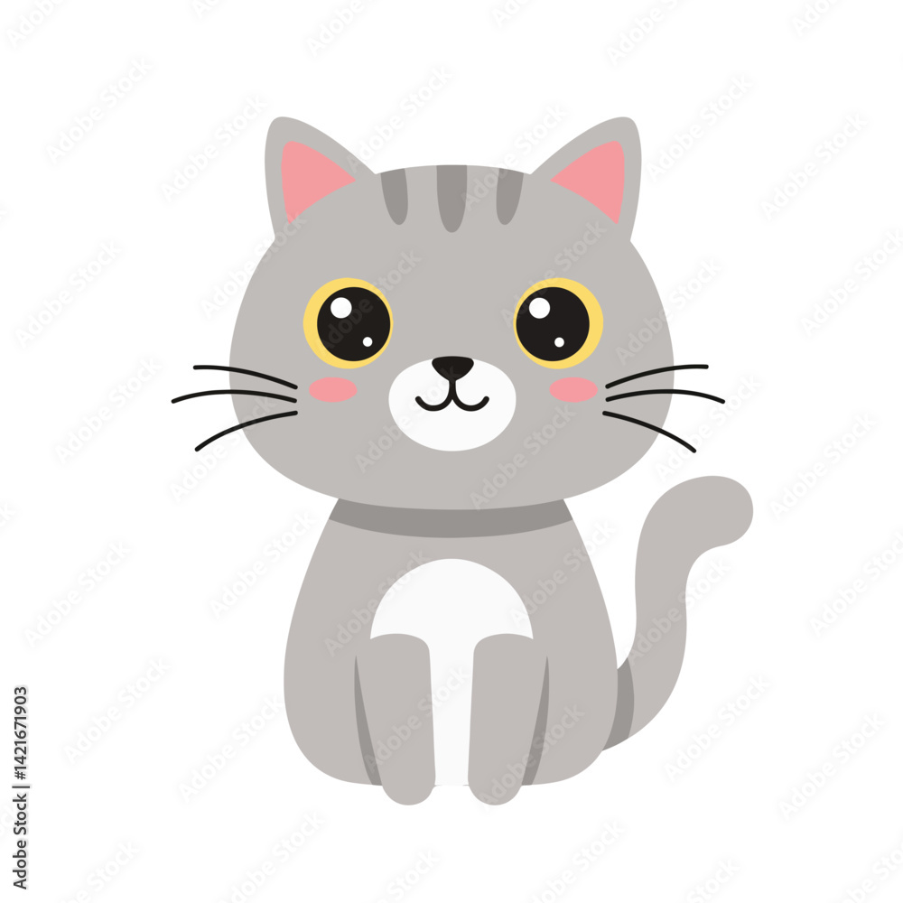 Obraz premium Cute Minimalist Grey Tabby Cat Sitting