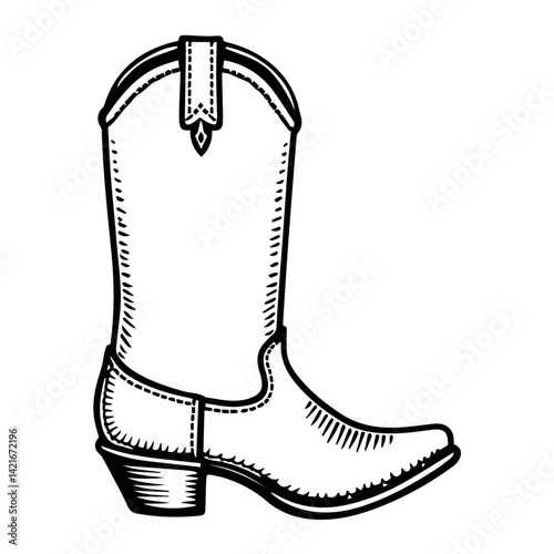 Cowboy boot sketch illustration on white background  