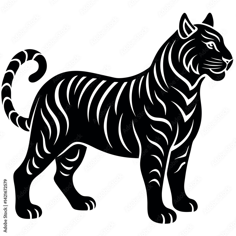 Fototapeta premium Tiger-silhouette-in-traditional-Asian-art-style 