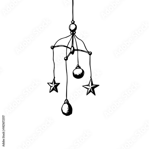 Black and white mobile with stars and beads hanging design  