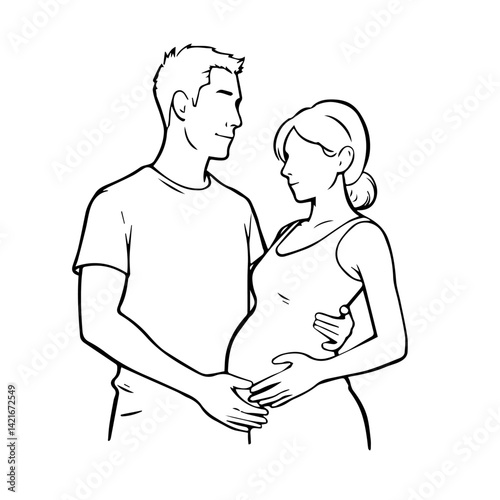 Expectant couple sharing joy and anticipation in a minimalist style  