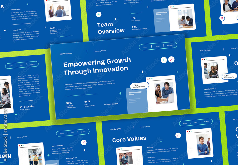 Blue White Modern Playful Company Profile Presentation Stock Template ...