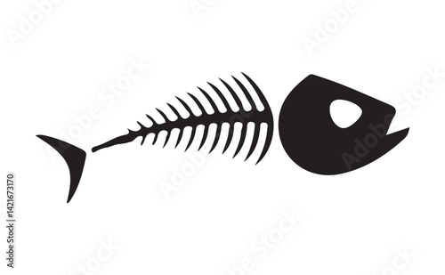 Fish bone line art silhouette vector illustration. fish skeleton sign. fishbone symbol. flat style.