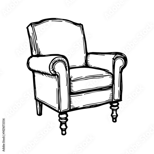 Vintage armchair sketch in black and white  