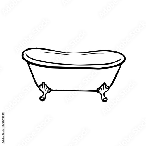 Vintage clawfoot bathtub outline design on a white background  