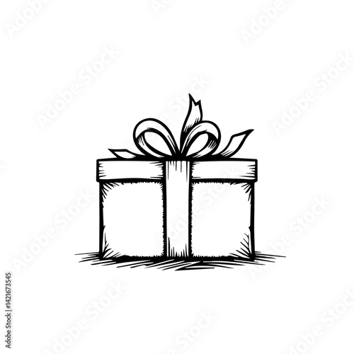 Hand-drawn gift box with bow and ribbon on a white background  