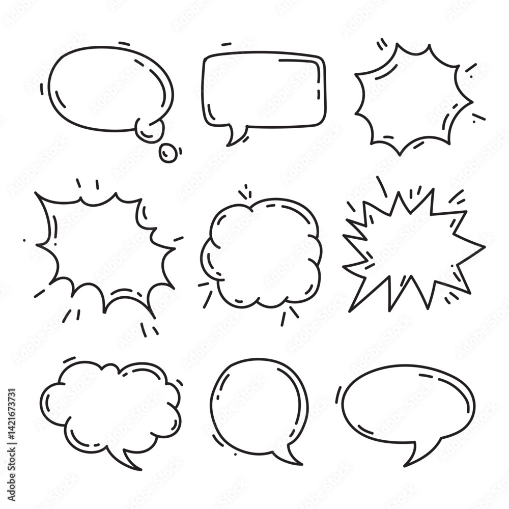 Fototapeta premium Hand Drawn Speech and Thought Bubbles Set