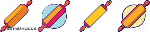 Colorful Collection of Rolling Pins and Dough Circles Baking Preparation Graphics