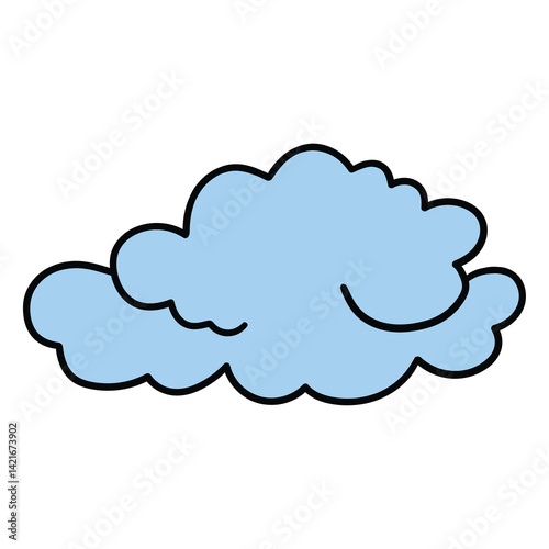 Hand drawn cartoon blue cloud on white background.