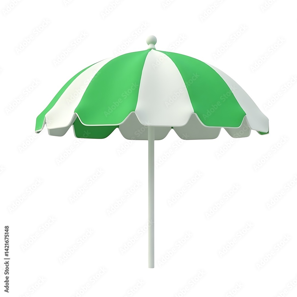 Green white striped beach umbrella on white background Simple design Green white striped beach umbrella on white background Simple design