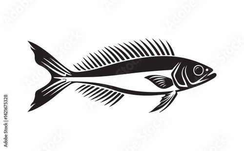 Fish bone line art silhouette vector illustration. fish skeleton sign. fishbone symbol. flat style.