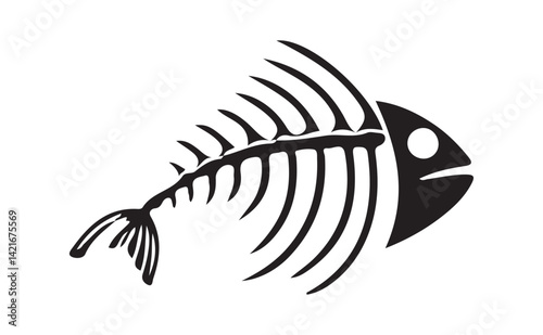 Fish bone line art silhouette vector illustration. fish skeleton sign. fishbone symbol. flat style.