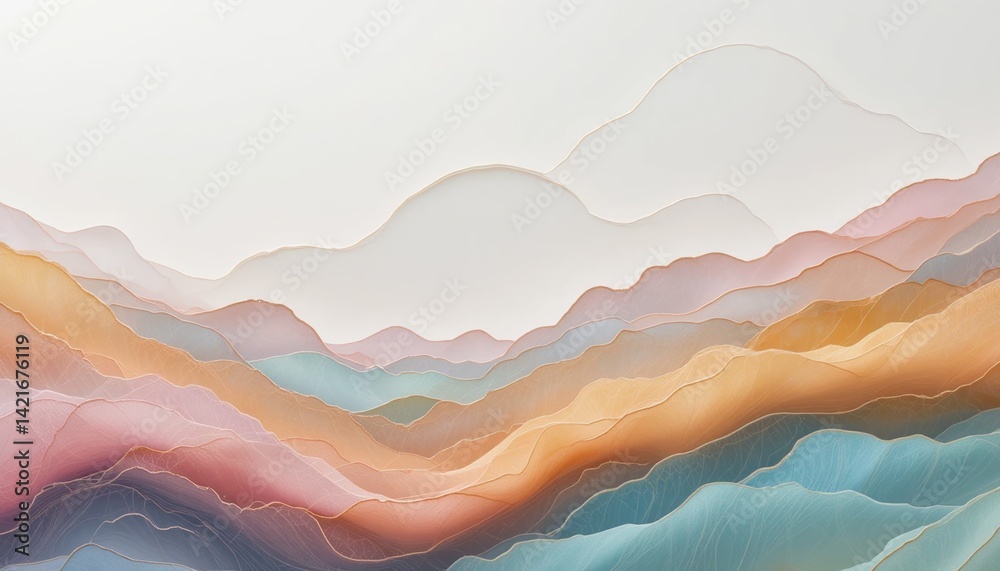Fototapeta premium Abstract landscape art conceptual gallery digital illustration serene environment aerial view tranquility and harmony in nature's colors