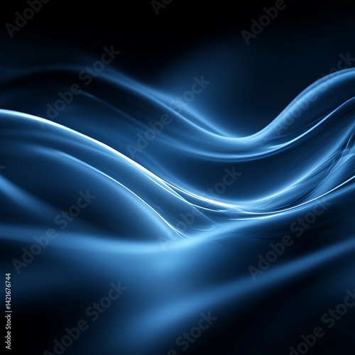Abstract flowing blue waves on dark background