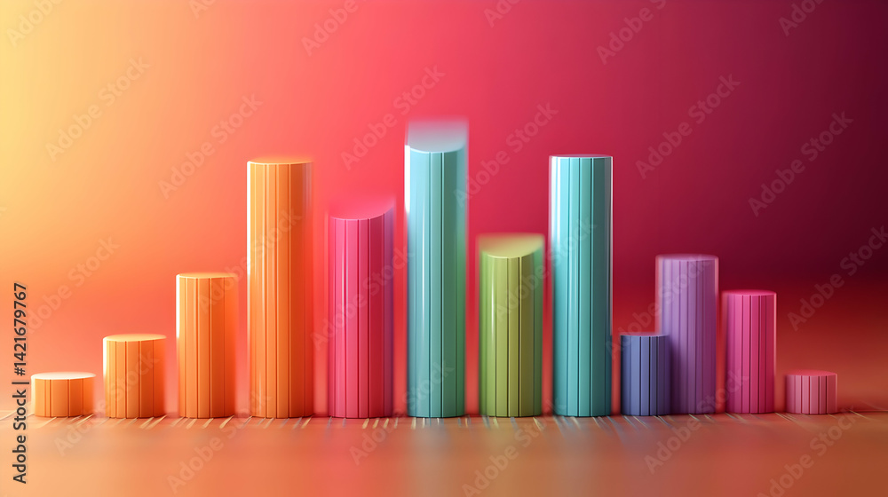 Colorful 3D Bar Chart Illustration on Gradient Background Colorful 3D Bar Chart Illustration on Gradient Background