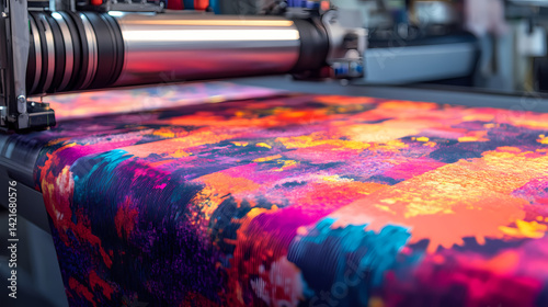 Digital textile printing machine. large format dye sublimation textile fabric heat transfer printer. Titan-Stitched Fabric. Illustration