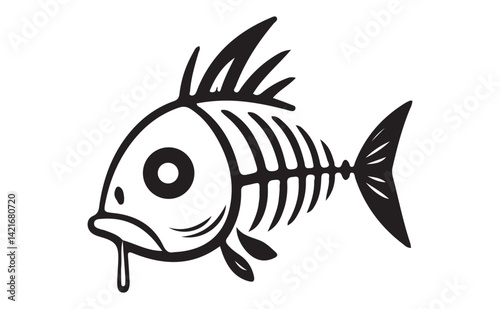 Fish bone silhouette vector. fish skeleton sign. fishbone symbol. flat style. fish bone icon on white background. Eps 10