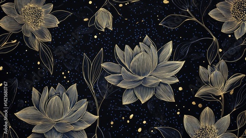 Elegant dark floral print with gold accents