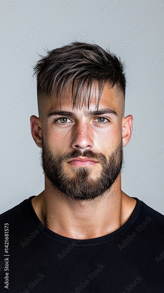 Confident Young Man with Stylish Hair and Beard Against Blank Background Confident Young Man with Stylish Hair and Beard Against Blank Background