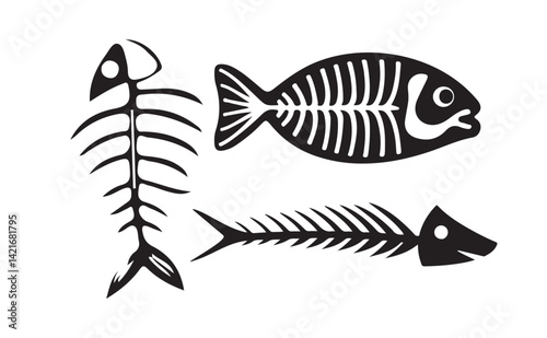 Illustration of a fish. Fish Bone Premium Illustration Vector Clip Art Collection Design with White Background.