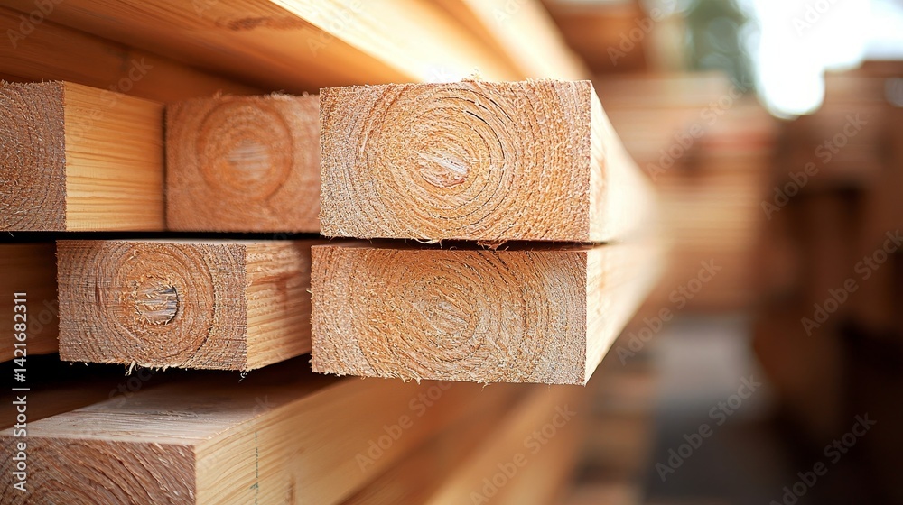 Close-up Stacked Lumber Freshly Cut Wood Texture, Lumber, Timber