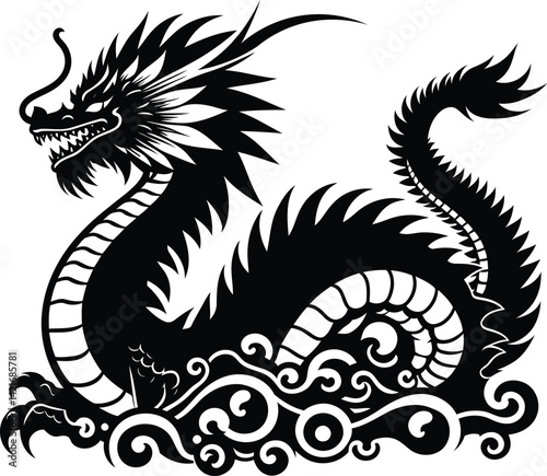 Fantasy Leviathan With Dragon-Like Traits Rendered in Japanese Mythology Inspired Style