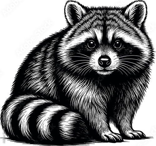 Raccoon sitting vector black silhouette cricut print design isolated on a plain white background