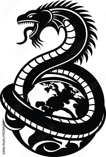 The Biblical Leviathan Enveloping Earth, Dramatic Fantasy Art of Sea Beast and Planet