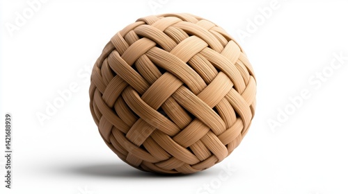 Wicker basketball made of natural woven materials on white background