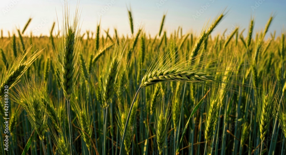 Close Up Green Brewing Barley Spikelets Growing Lush Agricultural Field Cereal Crop Detail Beer Production Food Use Close Up Green Brewing Barley Spikelets Growing Lush Agricultural Field Cereal Crop Detail Beer Production Food Use