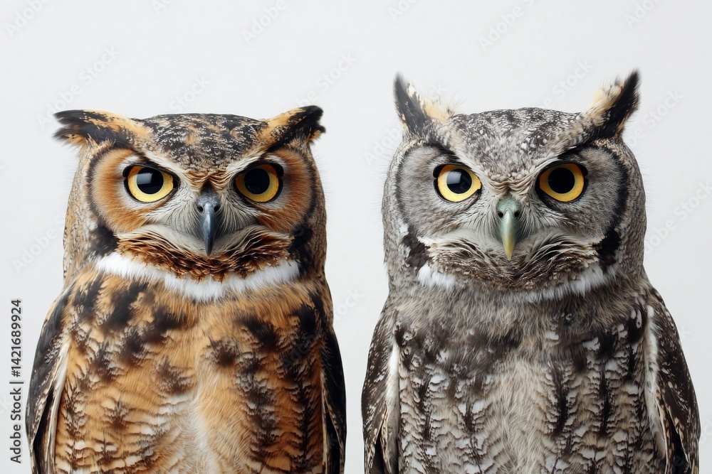 Obraz premium Photographing great horned owls exhibiting natural behavior in the Canadian wilderness