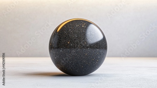 Old shiny black metal sphere on a wooden table