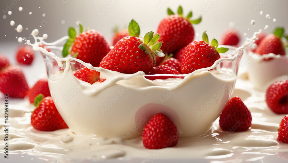 Fresh Delicious Strawberries Splashing for a Refreshing Snack Fresh Delicious Strawberries Splashing for a Refreshing Snack