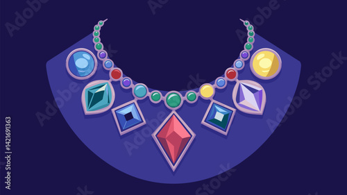 A beautifully designed vector image of a colorful necklace adorned with various gemstones, set against a dark background. Perfect for fashion and jewelry themes.