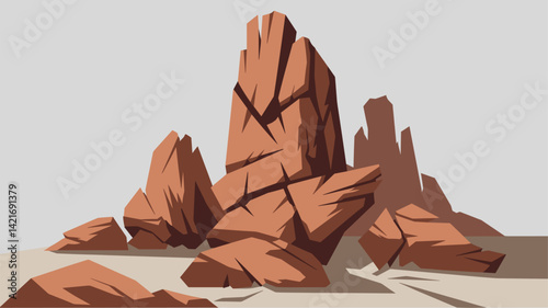 A vibrant vector illustration featuring a stylized rock formation in rich earthy tones, set against a simple background. Perfect for natural landscapes and adventure themes.