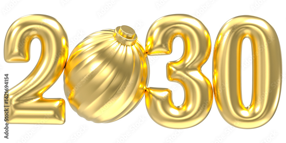 Happy New Year, Number 2030 Gold 3d Render Happy New Year, Number 2030 Gold 3d Render
