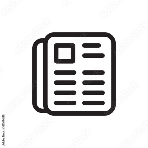 Black and White Newspaper Icon Featuring a Simplified Layout with Text Columns Representing Journalism, Media, and Information Editable Vector Illustration Isolated on a White Background