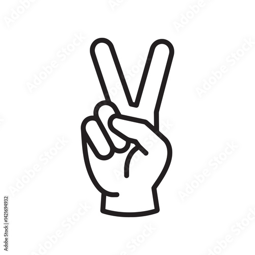 Black and White Peace Hand Gesture Icon Representing Victory, Positivity, and Harmony for Social Movements, Communication, Editable Vector Illustration Isolated on a White Background