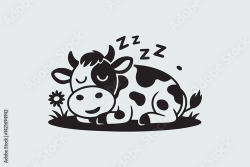 cute baby cow sleeping illustration vector