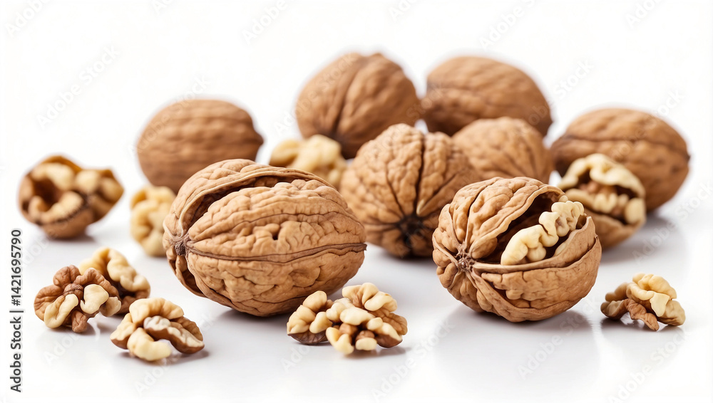 Delicious Walnut Kernels Isolated on White for Nutritious Snacking Delicious Walnut Kernels Isolated on White for Nutritious Snacking