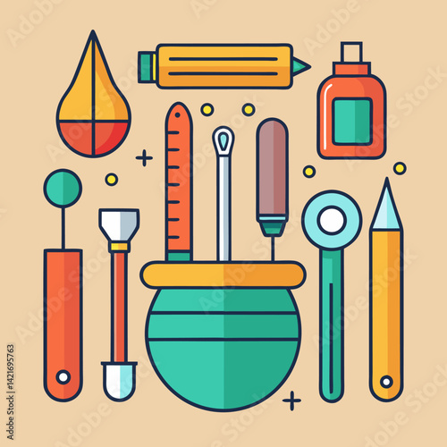 Crafting Tools and Supplies Flat Illustration for Creative Projects and Hobbies