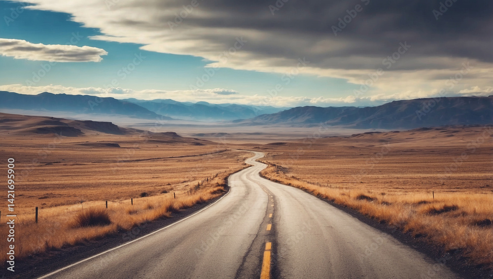 Fototapeta premium Desolate Winding Road Through a Barren Landscape